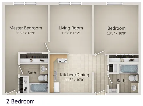 Floor plan 2 Bedroom 2 full Bath