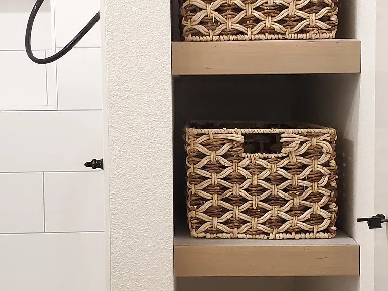 Great storage in the bathroom shelves