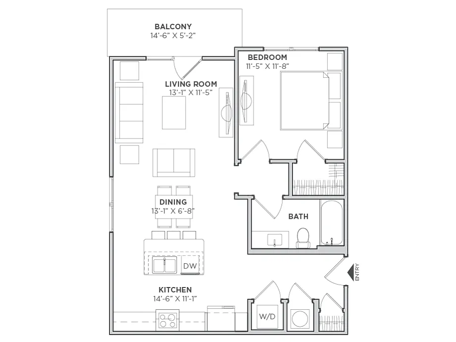 Floor plan 1 Bed, 1 Bath (60% Income Restricted)