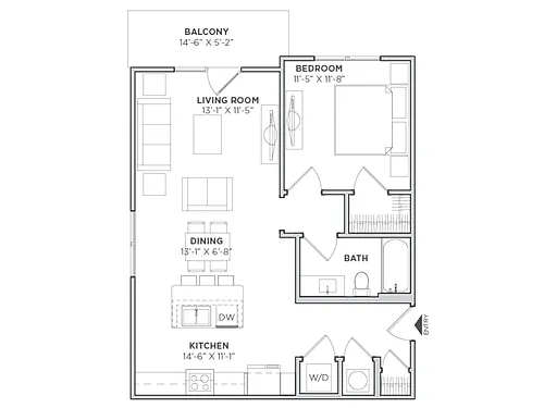 Floor plan 1 Bed, 1 Bath (60% Income Restricted)