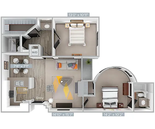 Floor plan D_2B2B_923SF_205-305-217-317-Standard