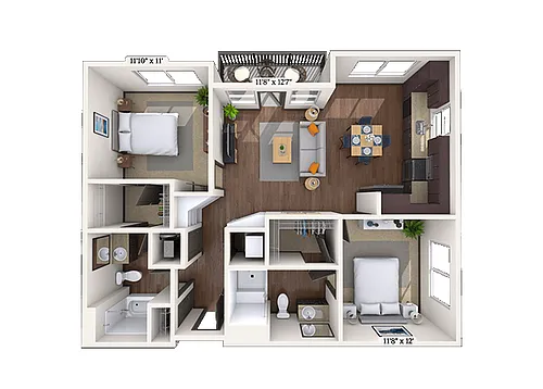 Floor plan Traditional 2x2 990 SF