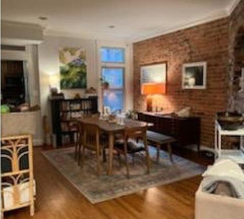 Dining room, exposed brick walls