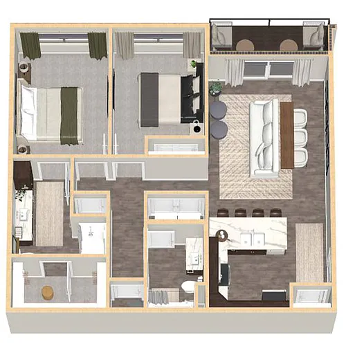 Floor plan 2 Bed, 2 Bath C1