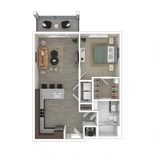 Floor plan Harvey (1x1 685-690 Sq. Ft.)