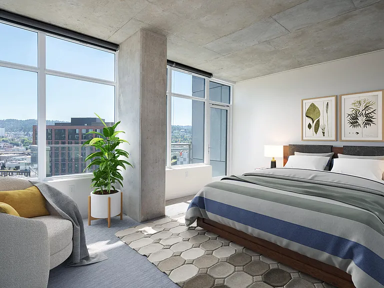 Wake up to stunning city, mountain, or river views from your oversized windows or private balcony*
