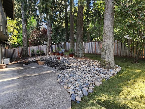 Beautiful park-like backyard with synthetic turf