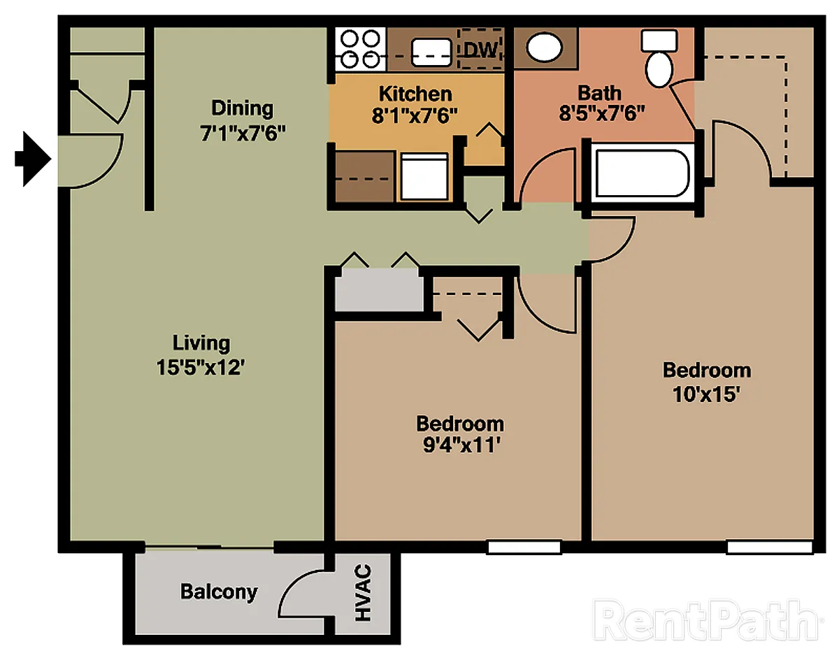 Floor plan 201 - 2 Bdrm, 1Bath