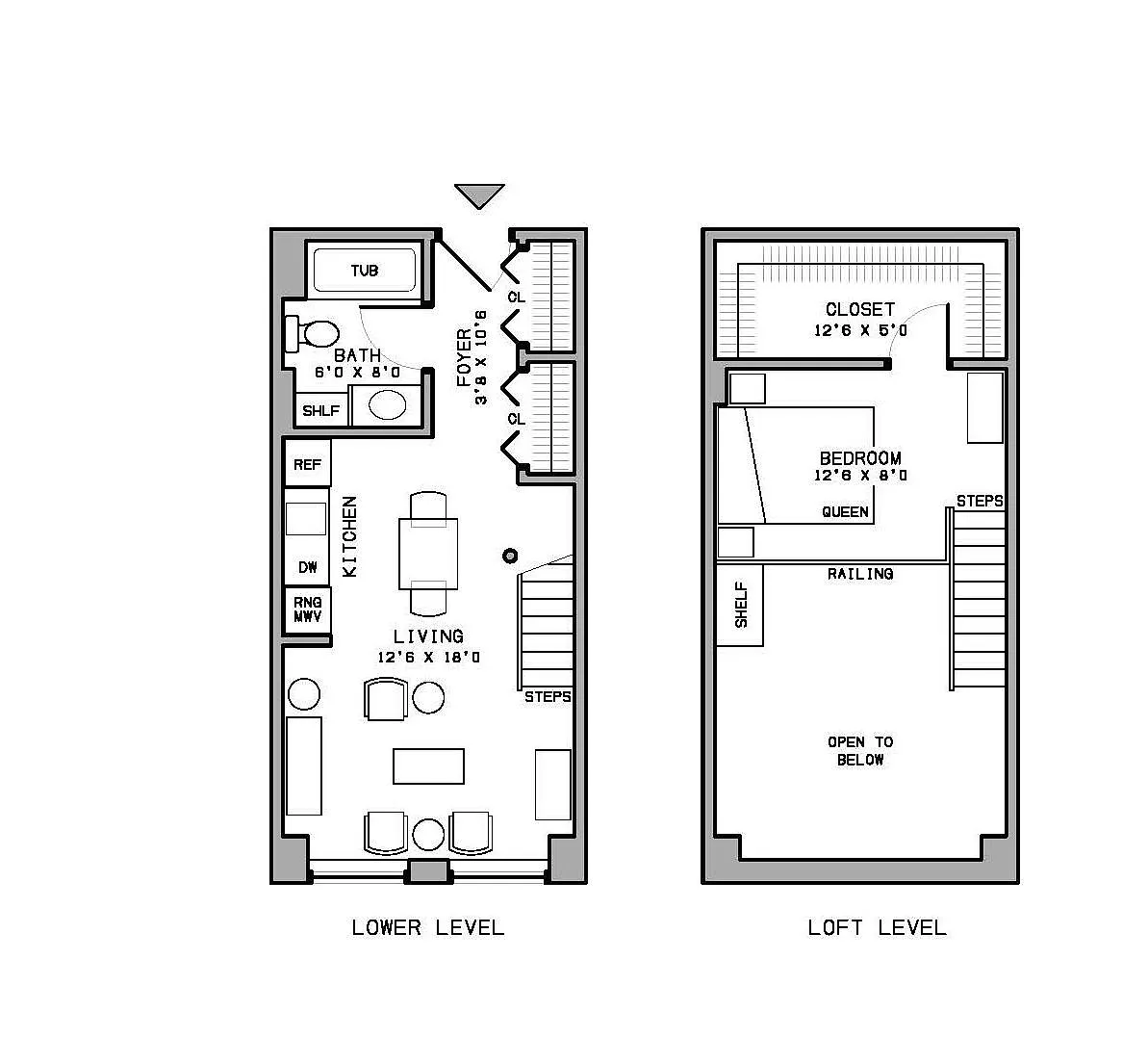 Floor plan One Bedroom Lofts