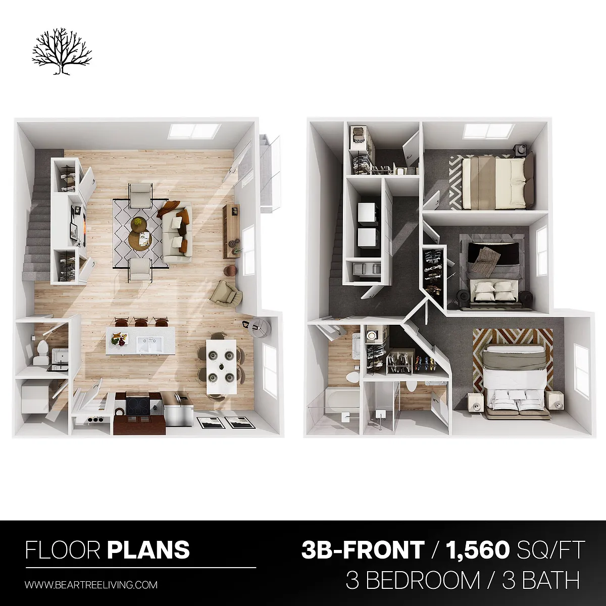 Floor plan 3 Bedroom 3 Bath Townhouse