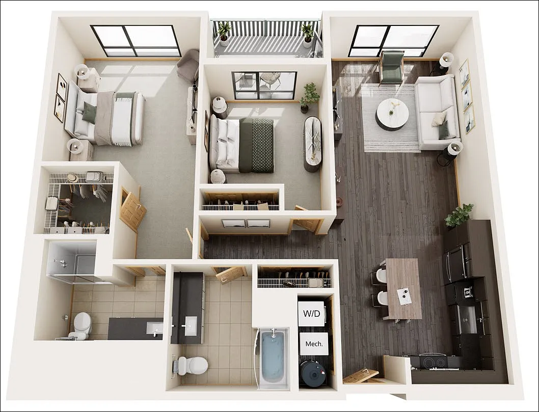 Floor plan 2 Bed / 2 Bath 1282 sq ft Sycamore