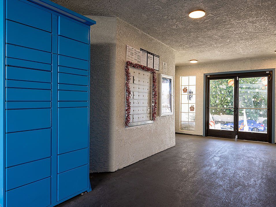 Amazon package lockers in the entrance foyer.