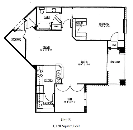 Floor plan One Bed, Den E