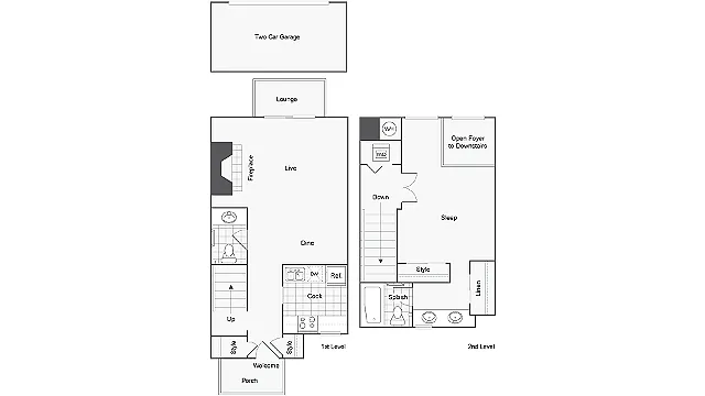 Floor plan 1 Bed 1.5 Bath Washer Dryer