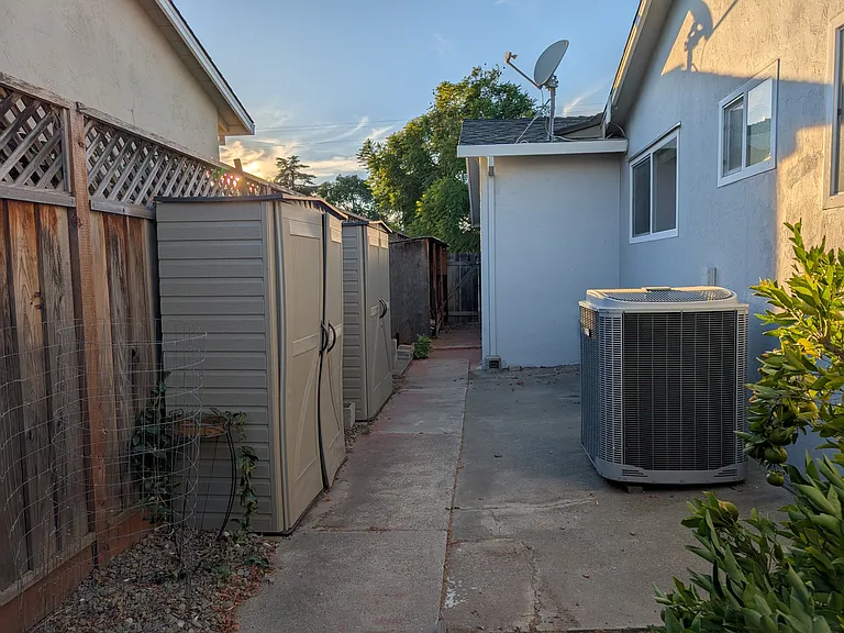 Side yard and storage shed