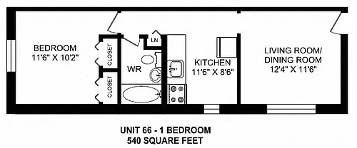 Floor plan 1 Bed 1 Bath C - 38 & 42 Convay