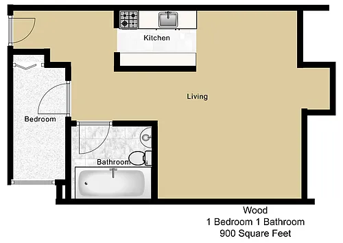 Floor plan 1 Bedroom 1 Bath
