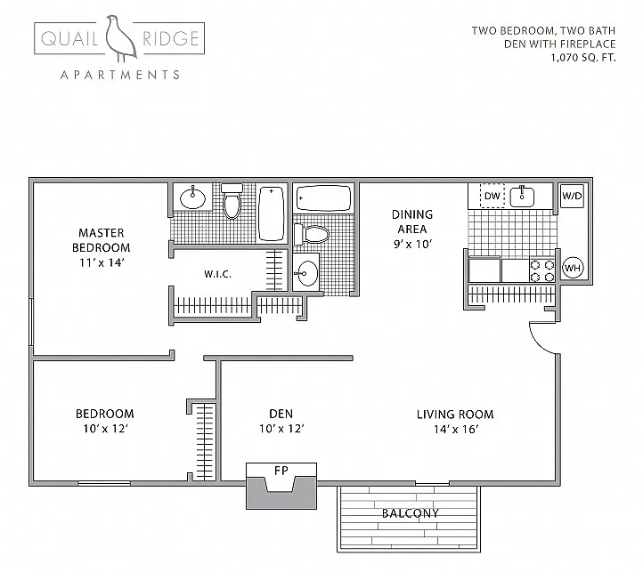 Floor plan 2BR/2BA with Den