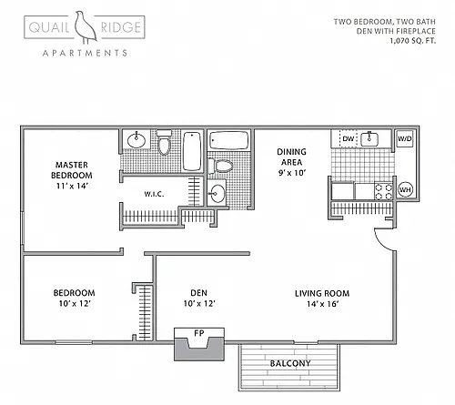 Floor plan 2BR/2BA with Den