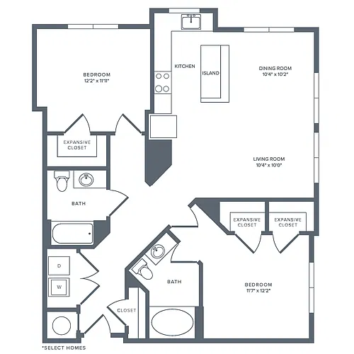Floor plan B03R | 2 Bed | 2 Bath