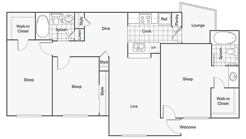 Floor plan 3 Bed 2 Bath