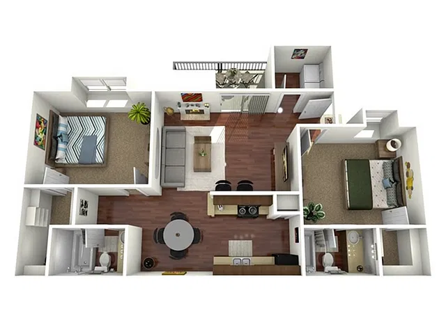 Floor plan 2 Bed, 2 Bath B (80% Income Restricted)