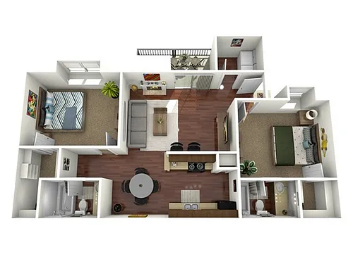 Floor plan 2 Bed, 2 Bath B (140% Income Restricted)