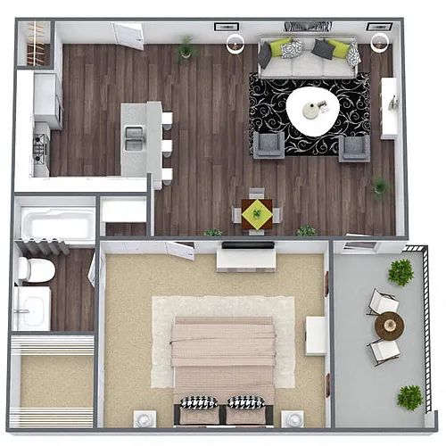 Floor plan A1: 1 Bed 1 Bath