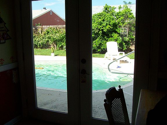 looking out to pool from kitchen