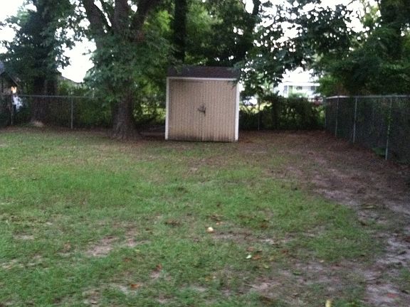 Back yard with storage