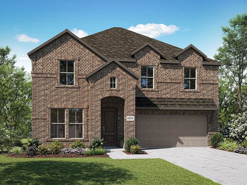 Elevation D is a two story full brick home design with herringbone brick features and cedar brackets