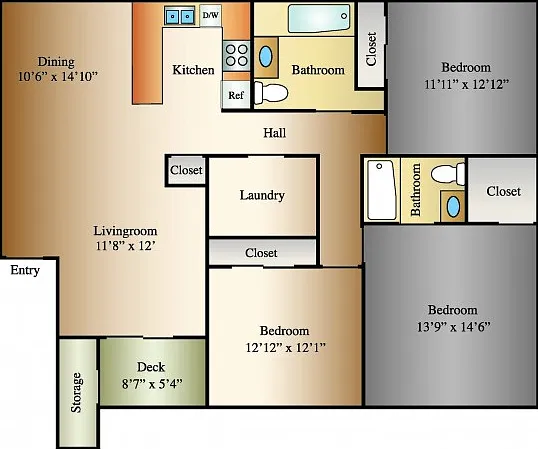 3 Bed 2 Bath, 1270 SQ. FT. 3 Bed 2 Bath, 1270 SQ. FT.