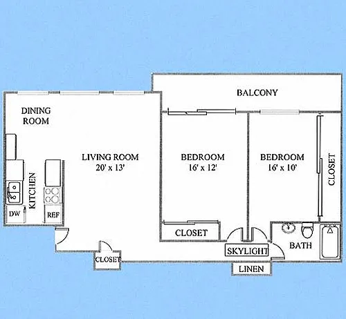 Floor plan 2-Bed, 1-Bath