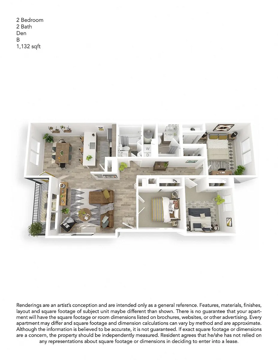 Floor plan 2x2 with Den B Upgraded