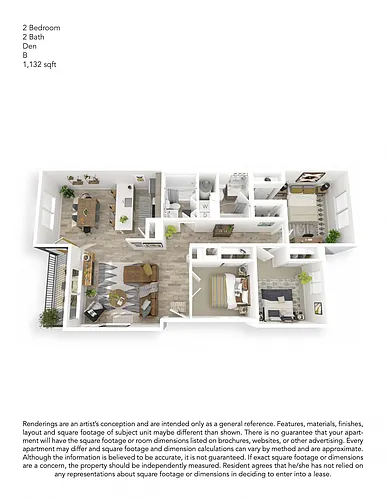 Floor plan 2x2 with Den B Upgraded
