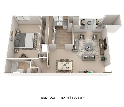 Floor plan One Bedroom - 680 sqft