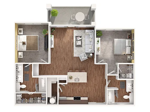 Floor plan 2 Bed, 2 Bath B (140% Income Restricted)
