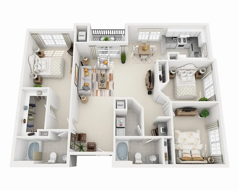 Floor plan Three Bedroom C2B