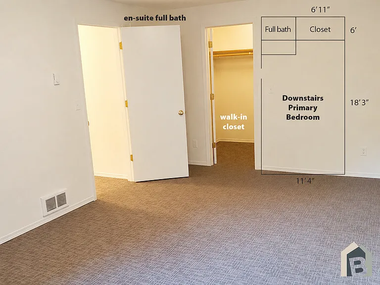 2nd floor large primary bedroom with large walk-in closet and en-suite full bath