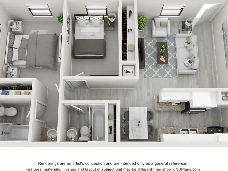 A 3D floor plan rendering of The Majestic.