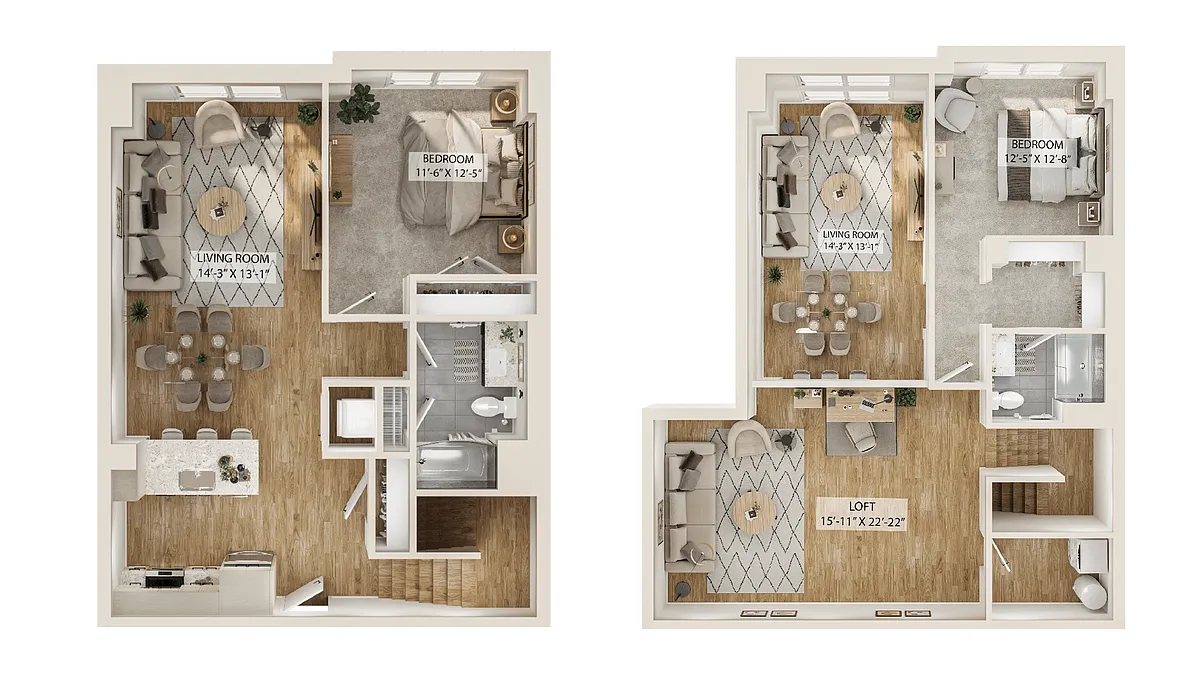 Floor plan 2 Bed/2 Bath Loft-B6L