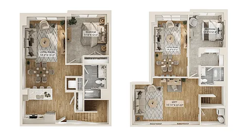 Floor plan 2 Bed/2 Bath Loft-B6L