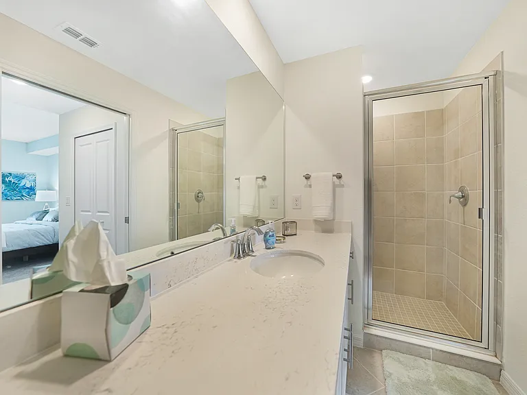 Master sink and walk in shower.