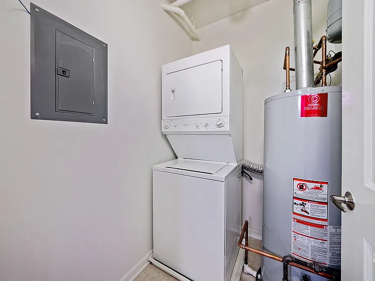 In-home laundry with stacked washer and dryer