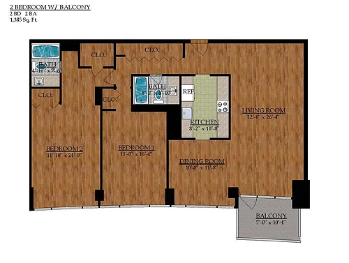 Floor plan Two Bedroom Two Bath Balcony