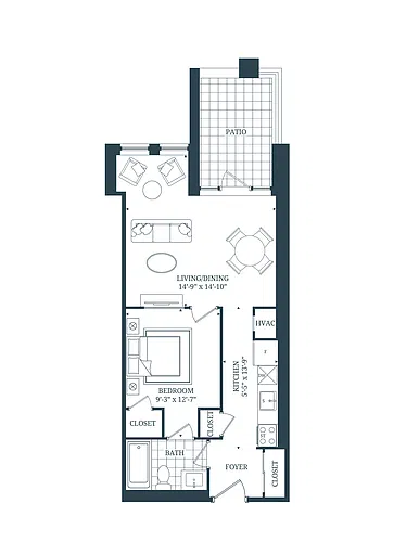 Floor plan 1 Bedroom 1 Bed 1 Bath 4