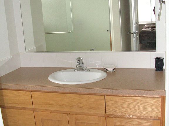 master bath with sliding-door shower and walk-in closet