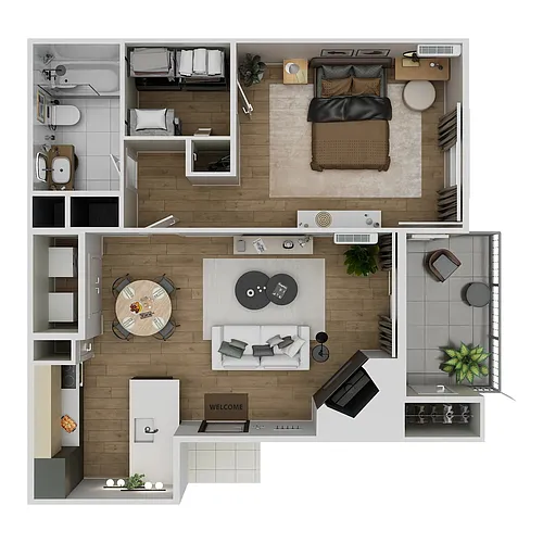 Floor plan 1 Bedroom, 1 Bathroom A2