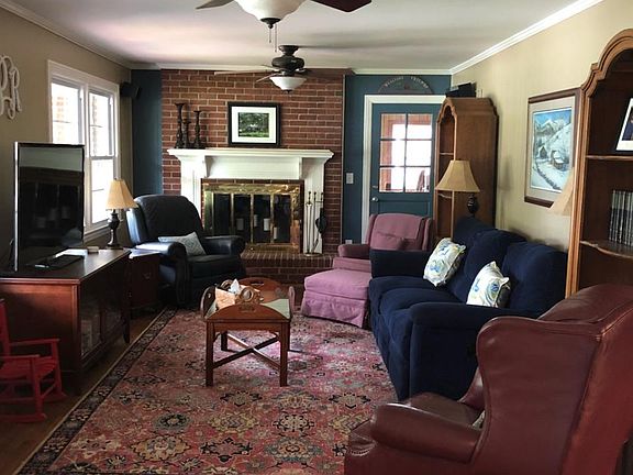 Family room with fireplace .