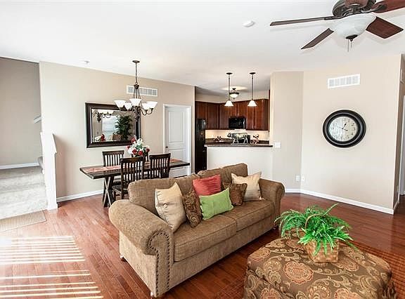 Living room, dining room and kitchen.